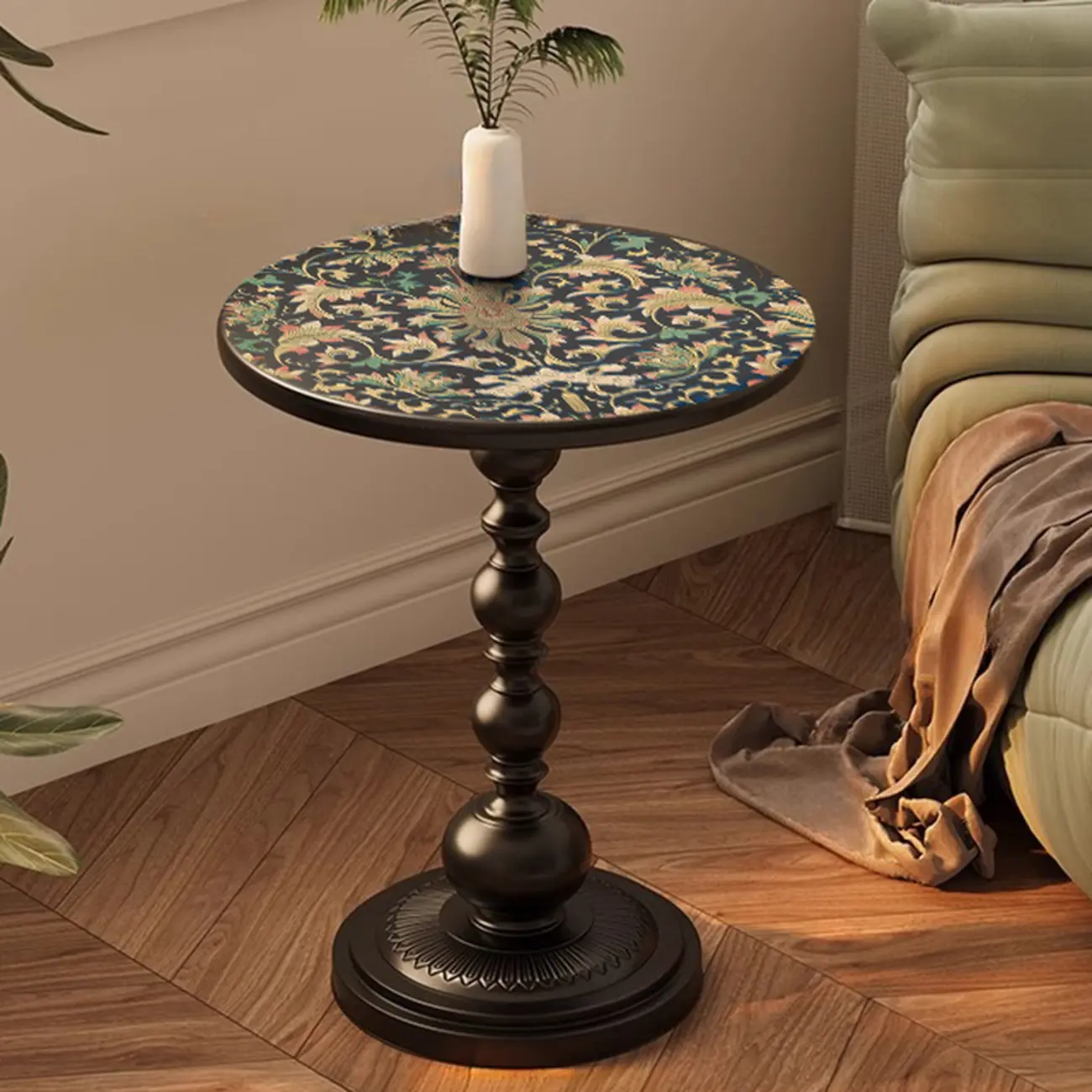 Modern Classic Iron Pedestal End Table Black-White