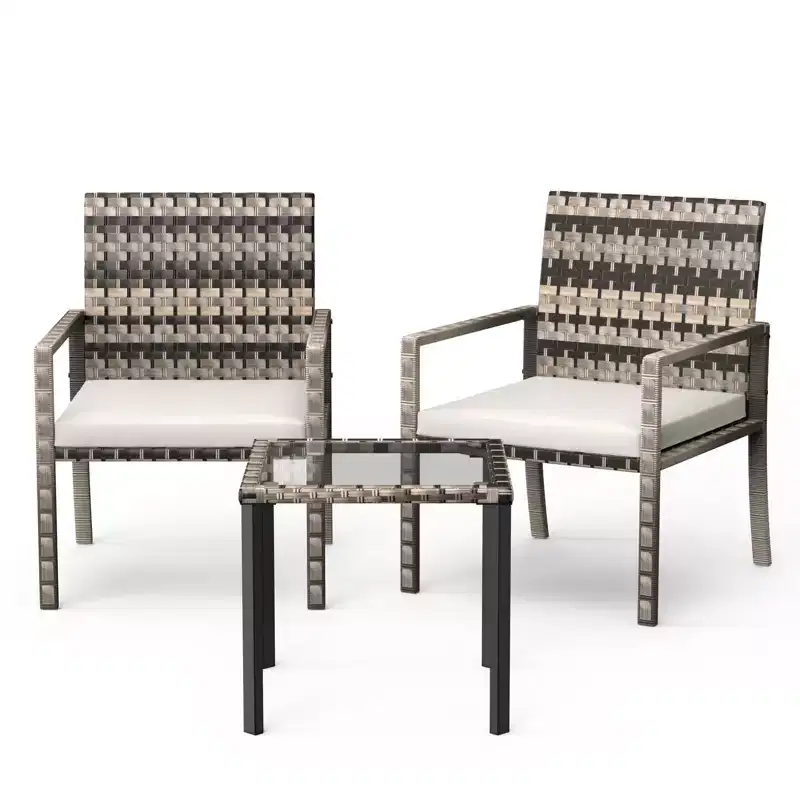 Whizmax 3 Pieces Patio Furniture Set, Indoor/Outdoor Rattan Sectional Sofa Conversation Bistro Set for Garden Balcony Backyard Porch Lawn