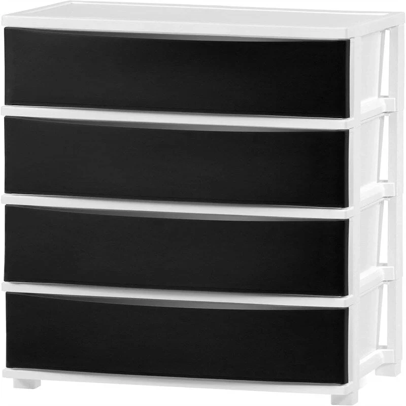 4-Drawer Rolling Storage Cart with Frosted Drawers, White/Black, Single Unit