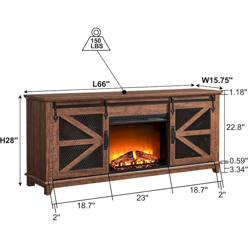 White Farmhouse TV Stand with Electric Fireplace