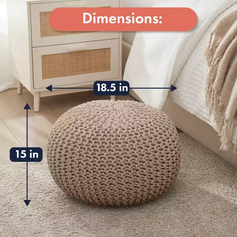 Ornavo Home Cotton Classic Braid Pouf Ottoman - 15 x 18.5