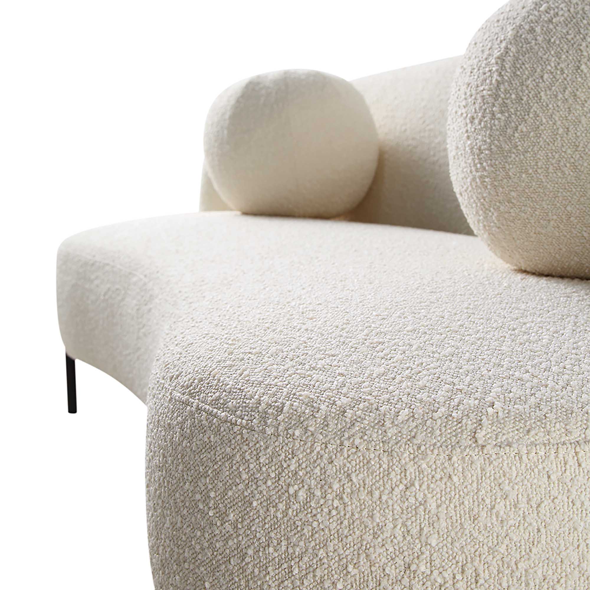 3-Seater Curved Sofa with Ball Cushions, Ecru Boucle