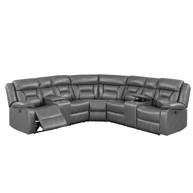 Power Reclining Sectional Sofa, USB Port, Gray Gel Faux Leather
