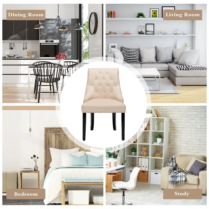 Velvet Dining Chair Upholstered Tufted Armless w/ Nailed Trim & Ring