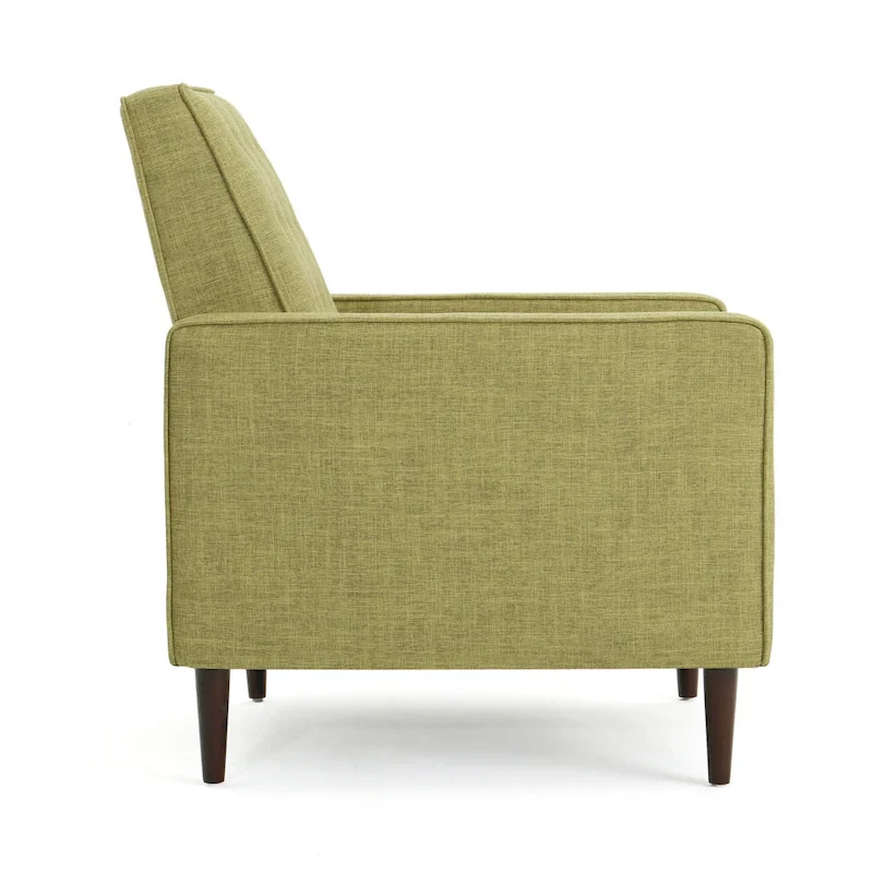 Green Fabric Mid-Century Upholstered Push Back Recliner with Footrest, Button-tufted Backrest, Beech Wood Legs