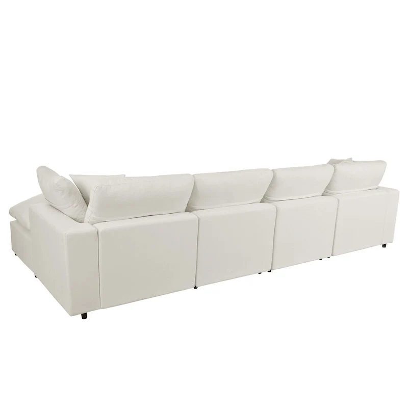 Beige 134.40 Modern U-Shaped 6 Seater Sectional Sofa with 2 Large Chaises, Removable Ottomans and Soft Cushions