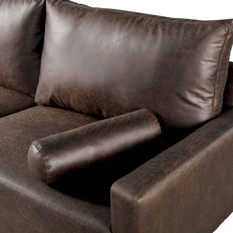 HOOOWOOO Mid-Century Modern Upholstered Sofa Couch with Rolled Pillows