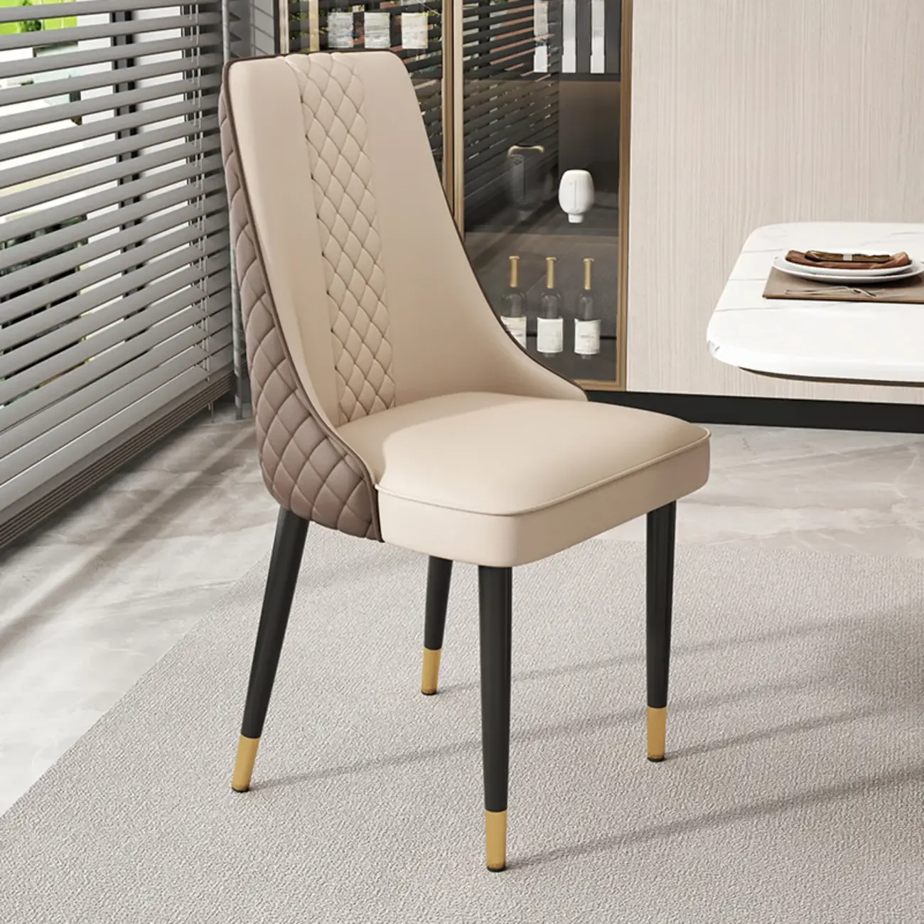 Faux Leather Dining Chair with High Back Sloped Arm