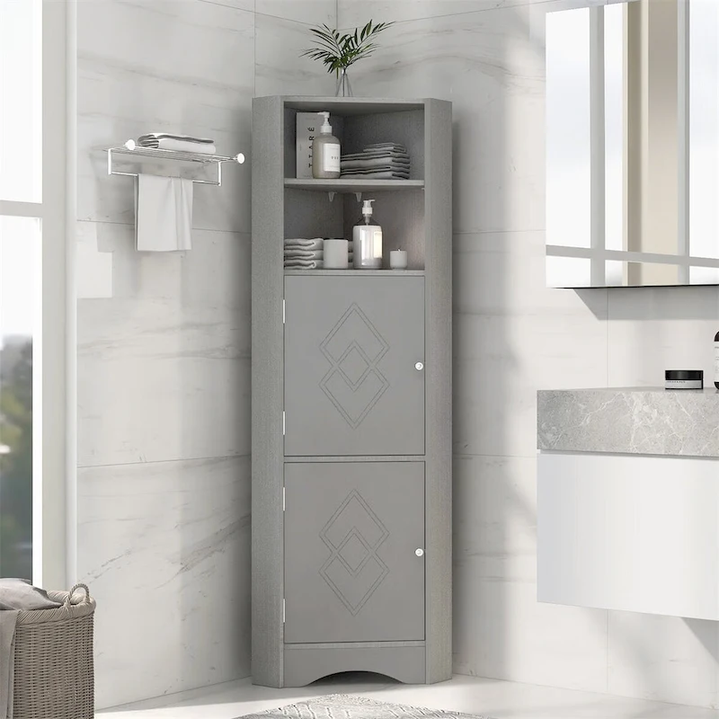 Merax Freestanding Tall Bathroom Corner Cabinet with Adjustable Shelves