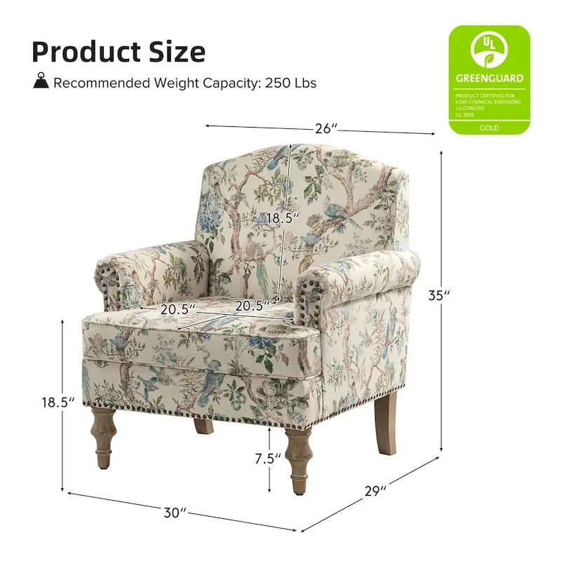 Grey/Navy Farmhouse Nailhead Camelback Armchair, 1-Person