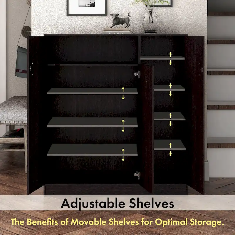 DH BASIC Modern 32-inch 20-Pair Shoe Cabinet with Adjustable Shelf and Metal Handle