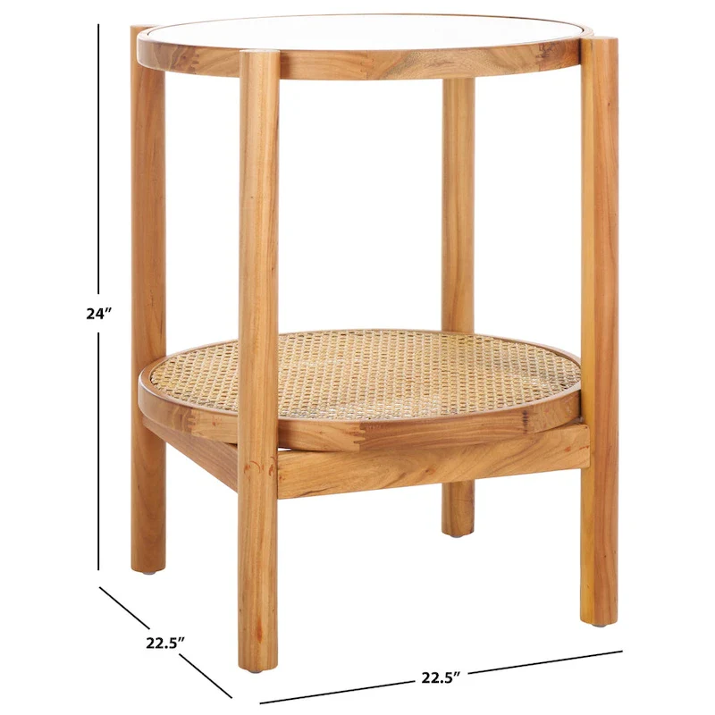 SAFAVIEH Couture Alberdine Rattan/Glass Accent Table - 23 In. W x 23 In. D x 24 In. H - 23W x 23D x 24H