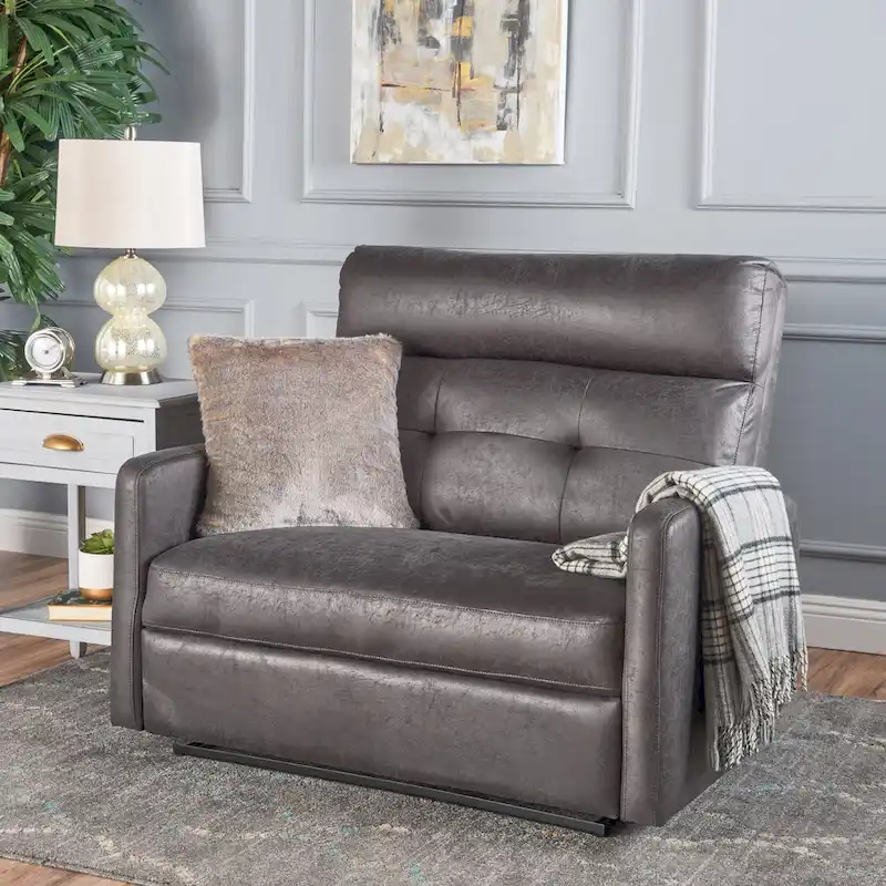 Modern Contemporary Recliner Chair (Double Seat), Fabric Loveseat with Plush Cushions