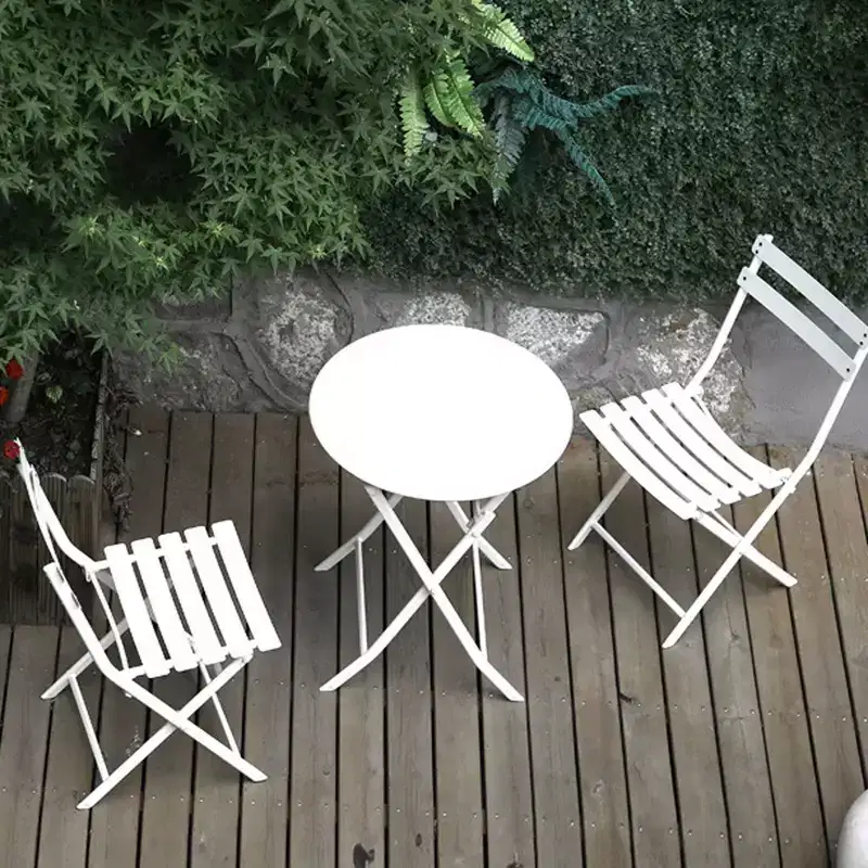 MAYEERTY 3 Piece White Foldable Patio Bistro Set, Round Table & Chairs