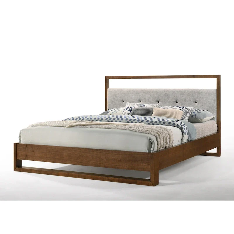 Modern Grey Fabric Walnut Bed