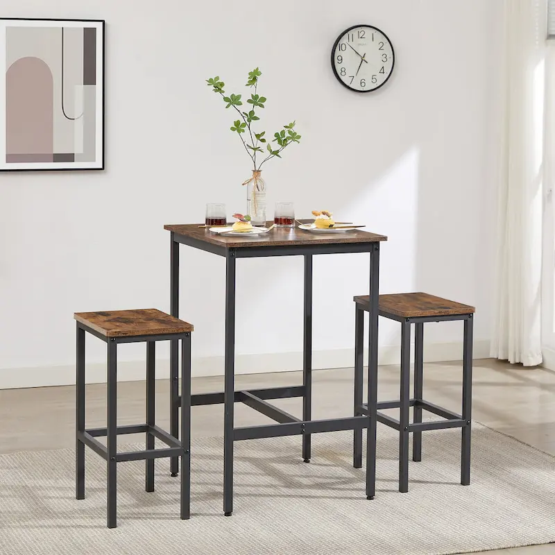 Square Bar Table with 2 Bar Chairs