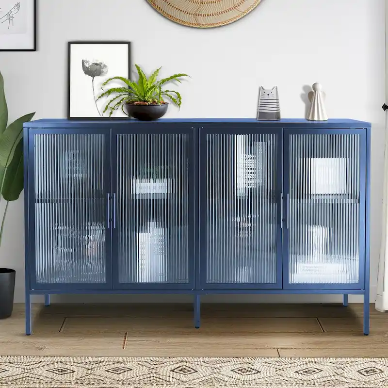 Metal Tempered Glass Cabinet with Adjustable Shelf