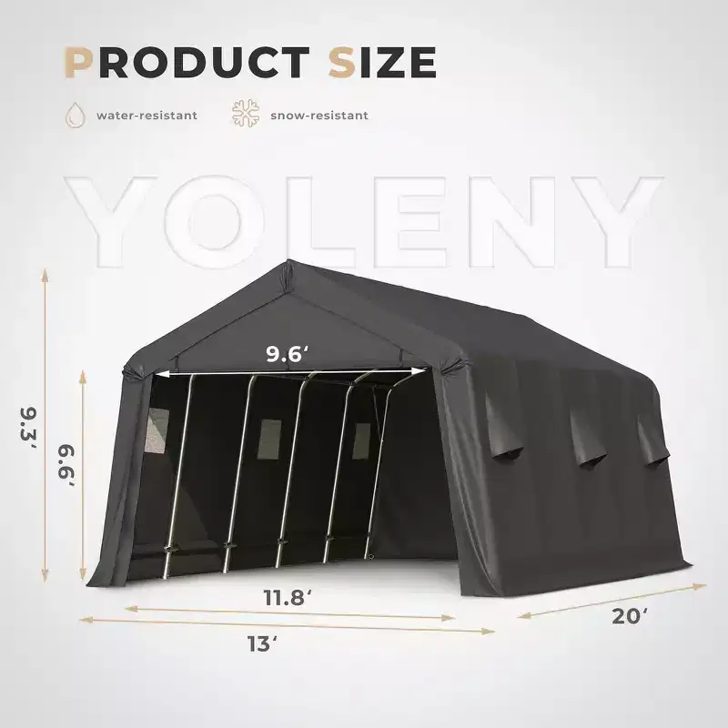 EROMMY Portable Outdoor Storage Shelter, Heavy Duty Carport w/Roll-up Doors & Ventilated Windows, Portable Garage Tent Shelter - 13' x 20' - Black