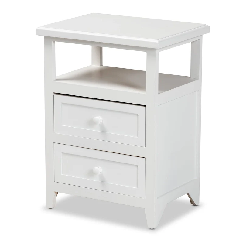 White Wood End Table - 2-Drawer Nightstand with Open Shelf, Contemporary Paulownia Wood Side Table, Fully Assembled, 21.3H Living Room