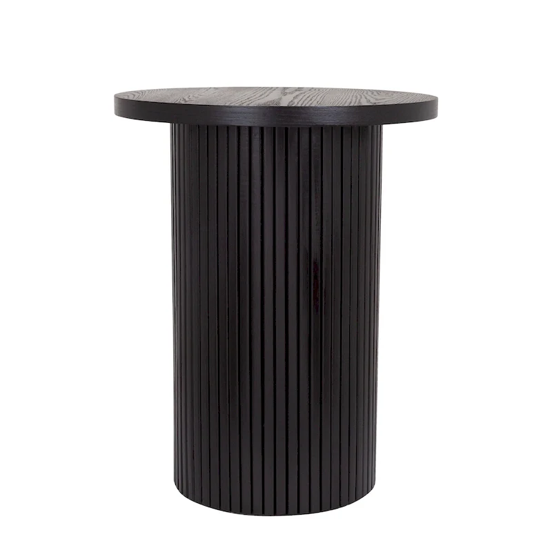 Round Wood End Table Fluted Pedestal Side Table