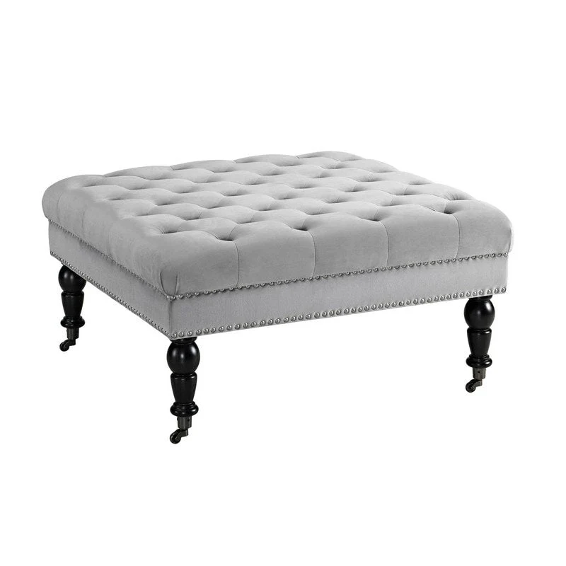 Grey Velvet Square Tufted Ottoman – Single Seat