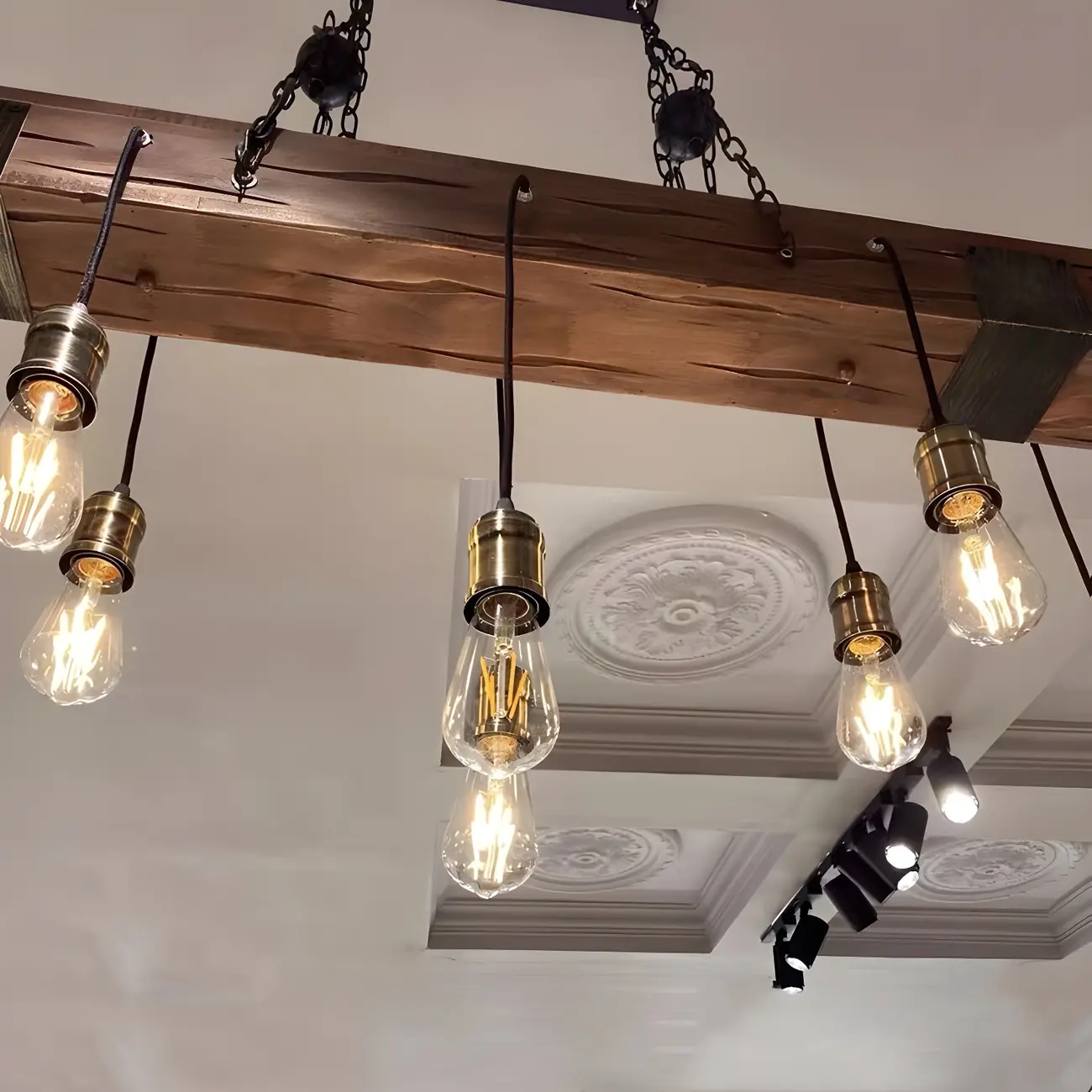 Industrial Brown Wood Large Island Hanging Light