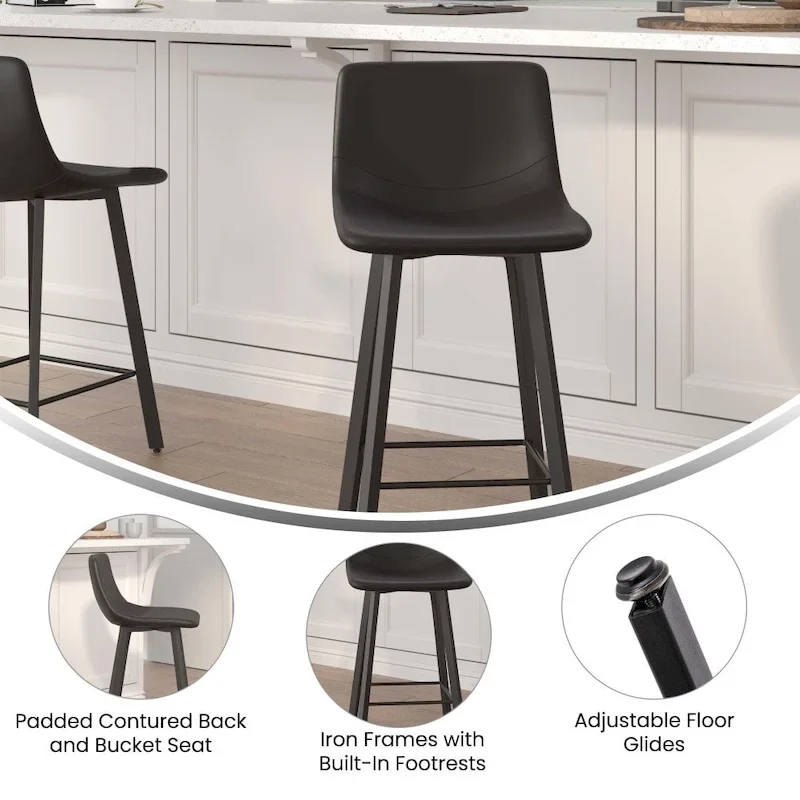 Set of 2 Armless Upholstered Metal Counter Stools