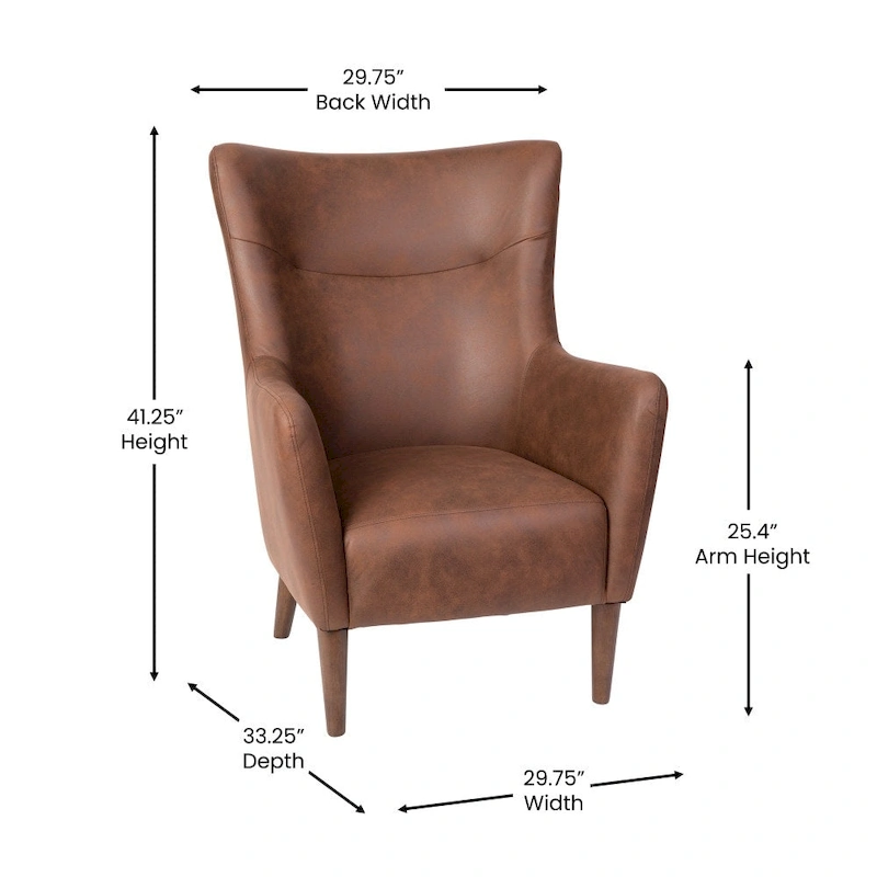 Commercial Upholstered Wingback Accent Chair with Wooden Frame and Legs - 33.25D x 29.75W x 41.25H