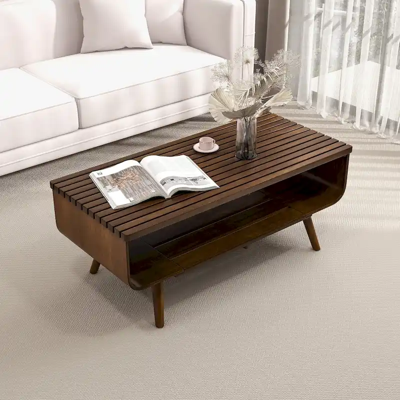 Adelina Mid-Century Rectangular Solid Wood Coffee Table in Brown