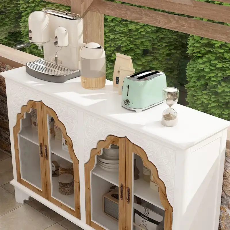 Wooden Carved Bathroom Cabinet Accent Cabinet Sideboard Acrylic Glass