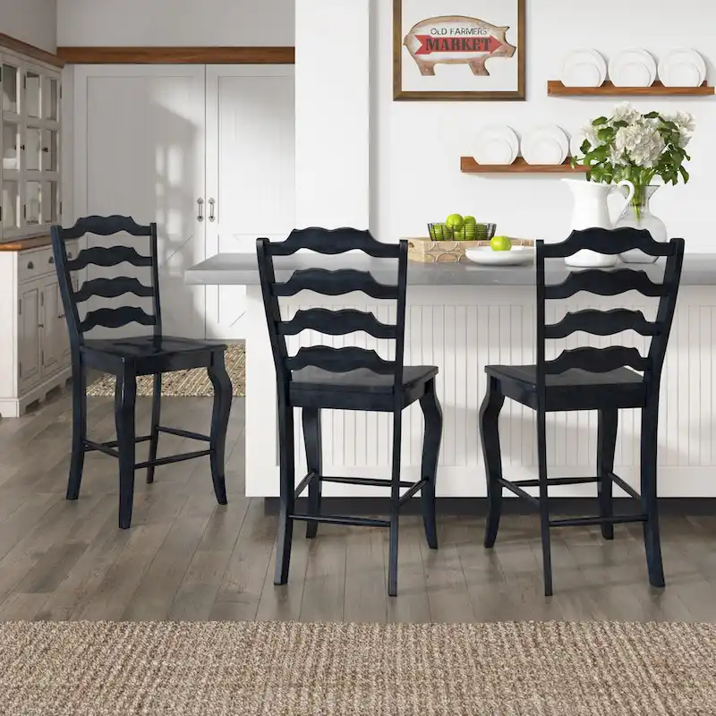 French Ladder Back Counter Chair, Set of 2 – Oak / Sage Green / Black / Grey / Red / White / Denim Blue