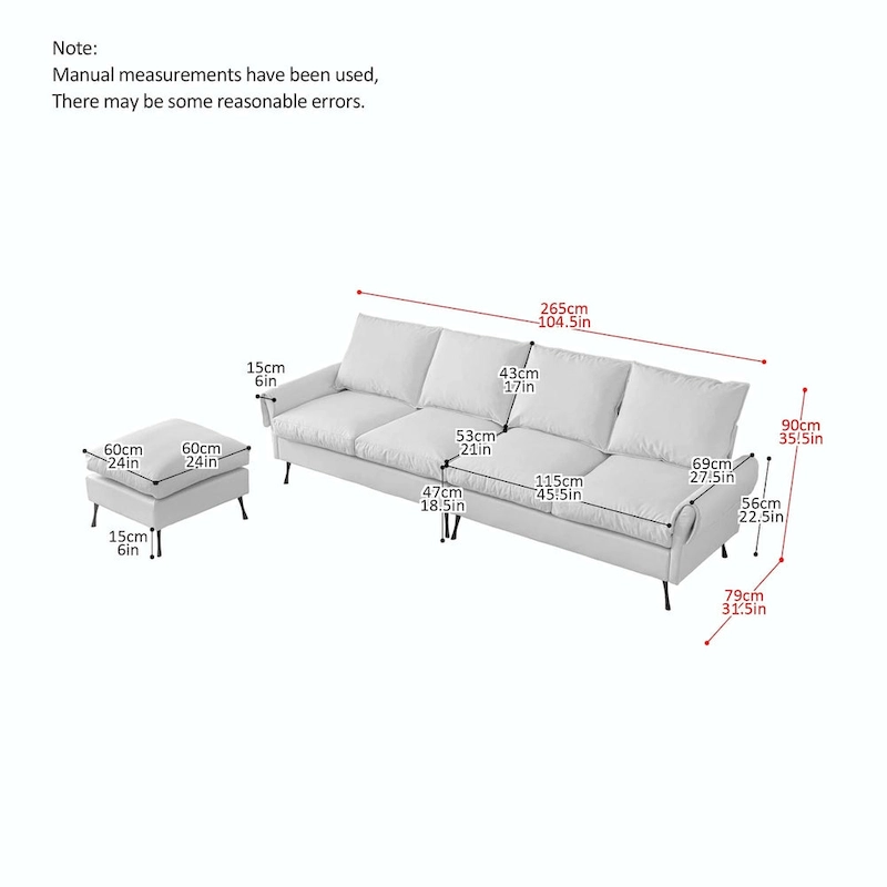 104.5Modern Technical leather L-Shaped Sofa with Ottoman