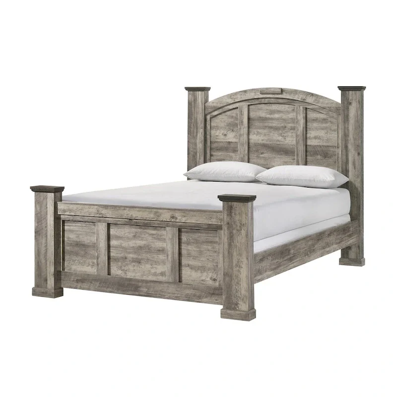 Aimon 4 Piece Gray Rustic Panel Bedroom Set