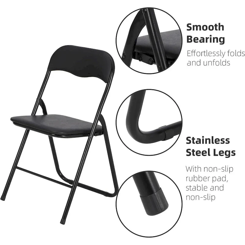 4 Folding Chairs with Cushion, with Non-Slip Feet Pads