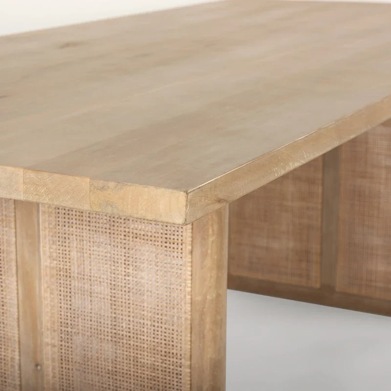 Grier Light Brown Solid Wood w/ Cane Accented Base Rectangular Dining Table