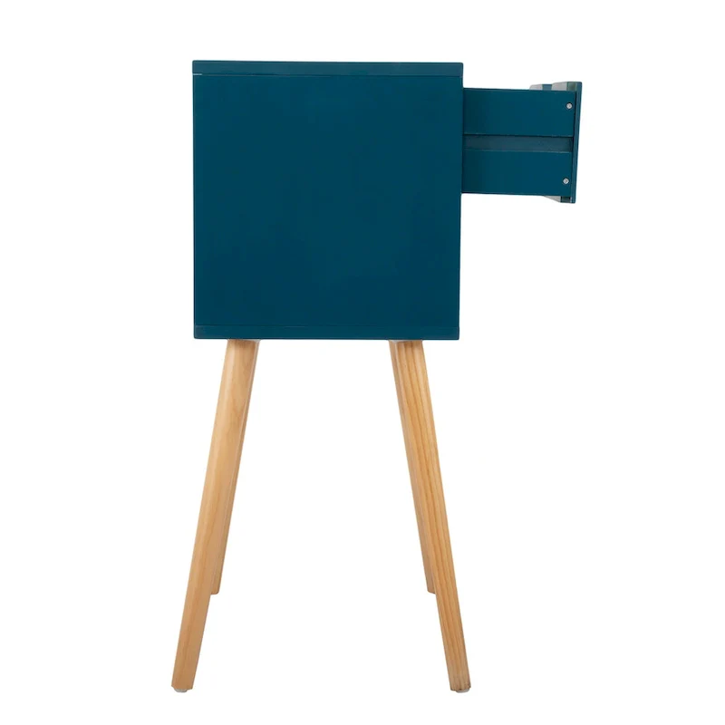 Blue Mid-Century Nightstand with 2 Drawers, Set of 2
