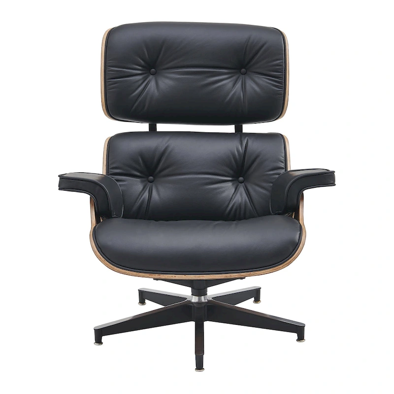 Mid-century Modern Lounger Real Leather Arm Chair and Ottoman Set