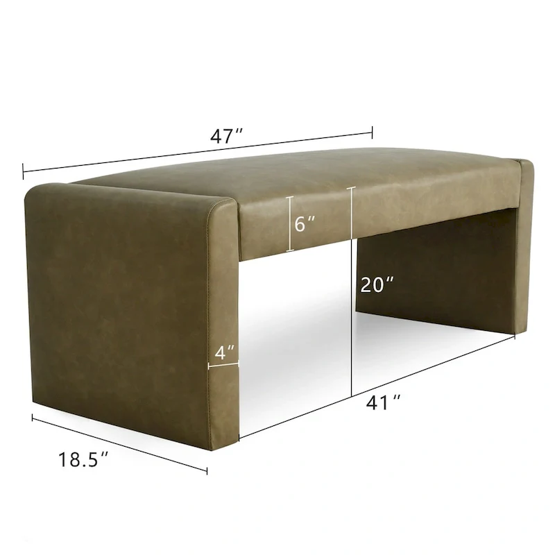 Tan Faux Leather Waterfall Bench - 47 Inch - Seats 2-3