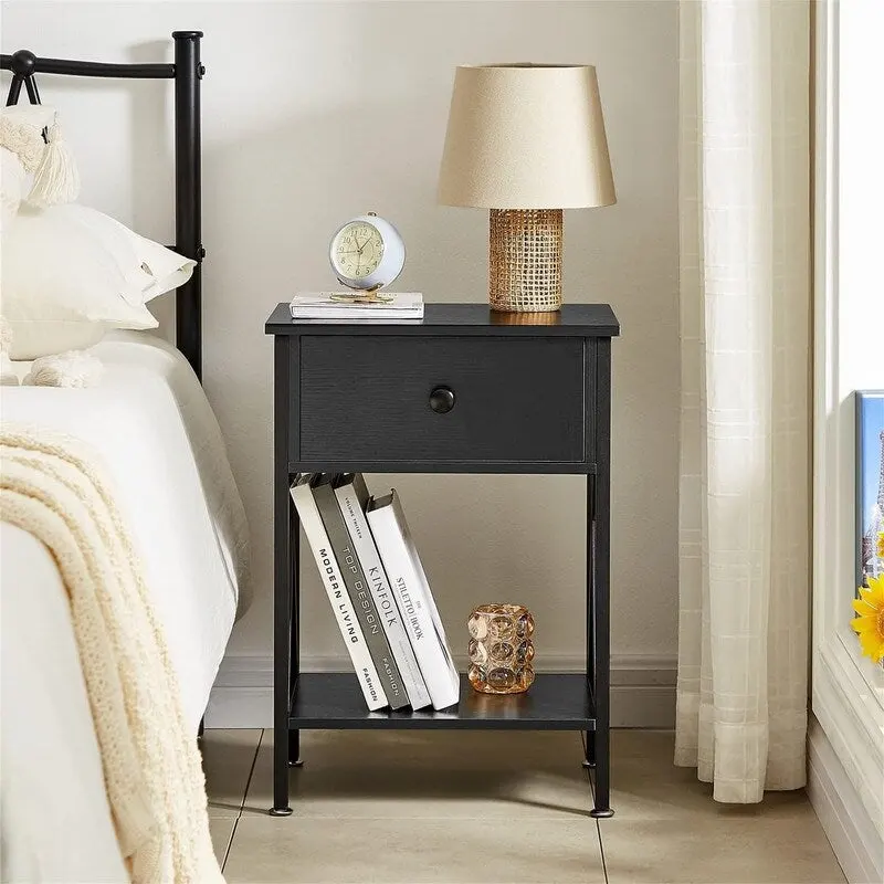 Nightstands Set of 2 Modern Bedside End Tables Dark Black