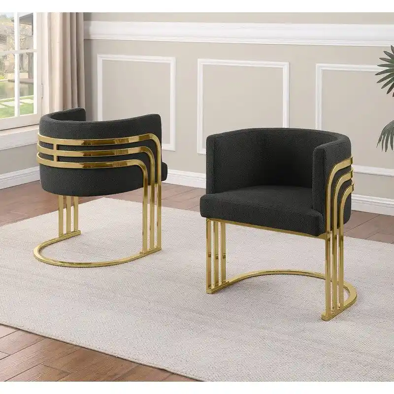 Best Quality Furniture Teddy Fabric Gold Chrome Base Dining Chairs (Set of 2) - N/A