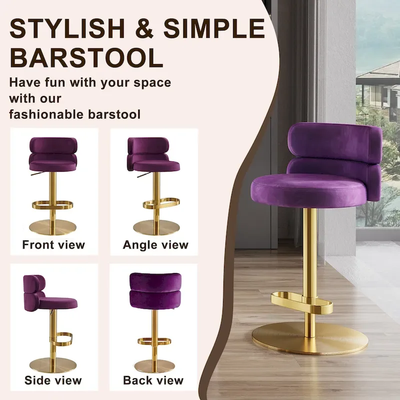 CAROCC Velvet Counter Bar stool with Height Adjustable and Swivel