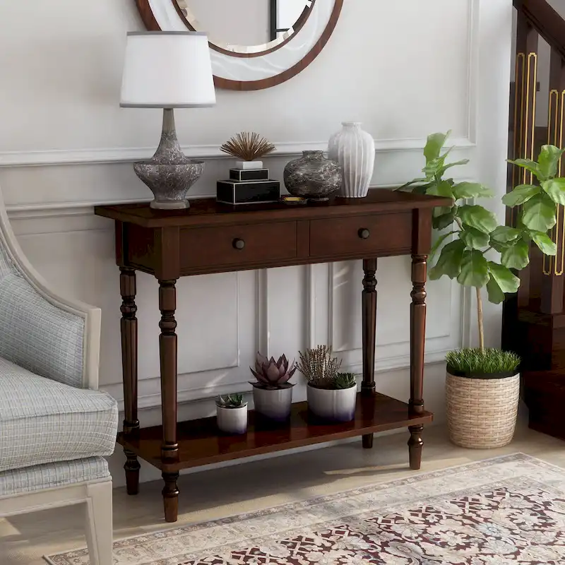 38-Inch Traditional Wood Console Table with 2 Drawers