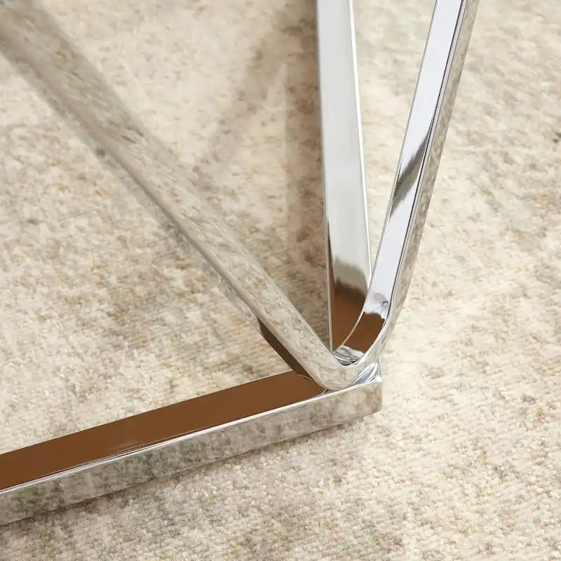 Faux Marble Round Coffee Table with Silver Finish