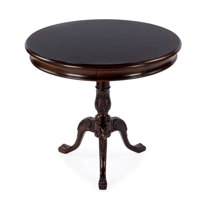 Round Wooden Pedestal Table in Plantation Cherry Finish - Dark Brown