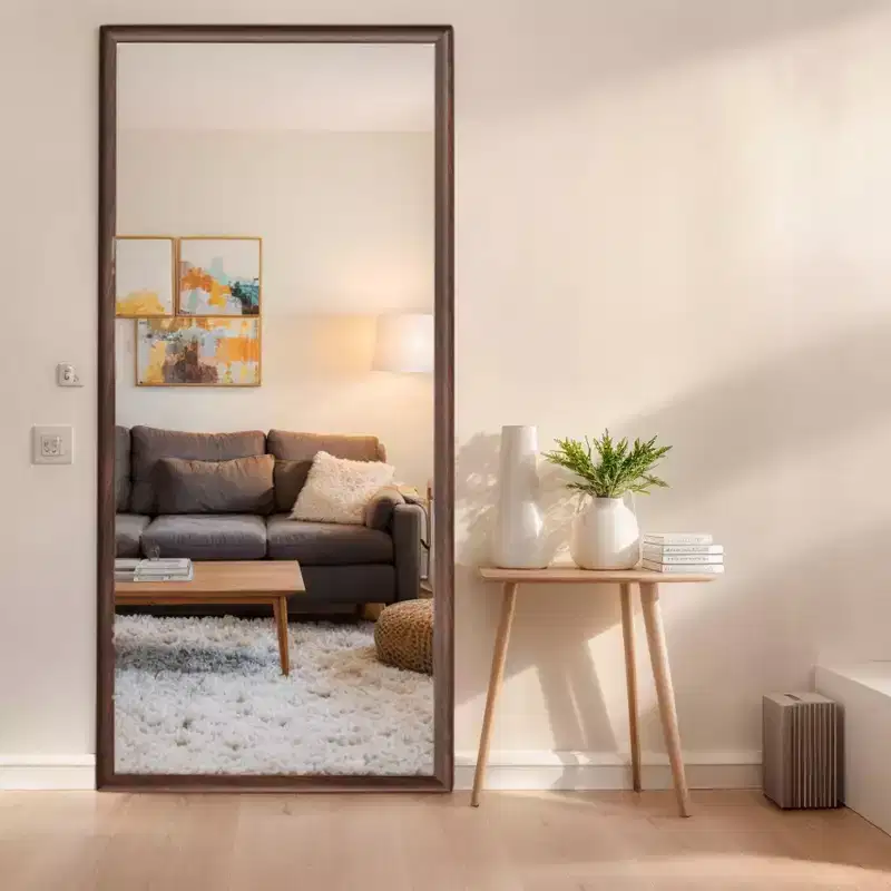 Wall-Mounted Mirror, Faux Wooden Frame,vintage full length mirror,Stylish Big and Tall Body Mirror