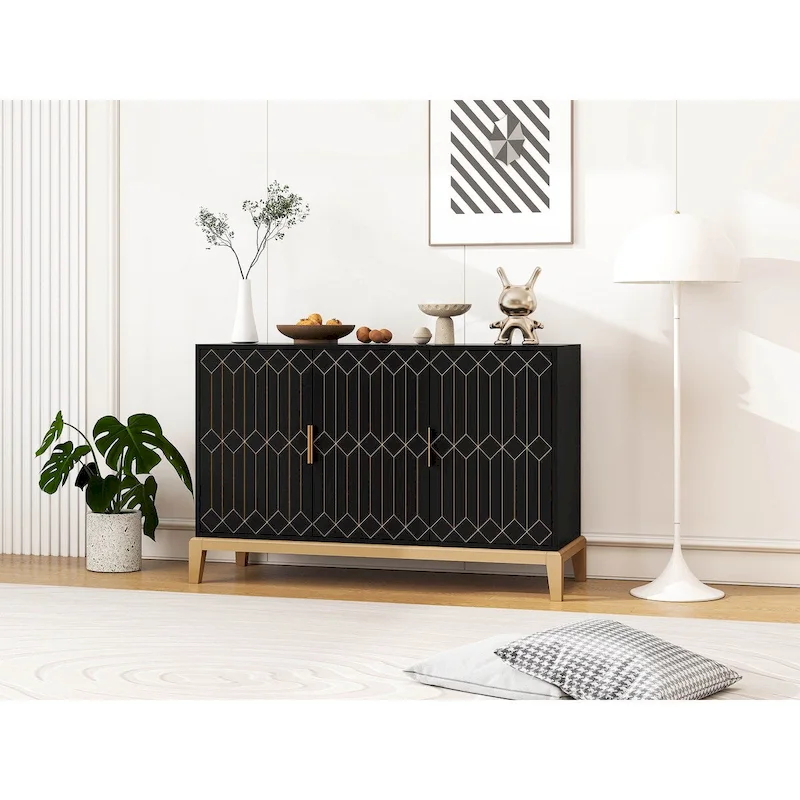 Antique Black 3-Door Sideboard Buffet Cabinet with Adjustable Shelf