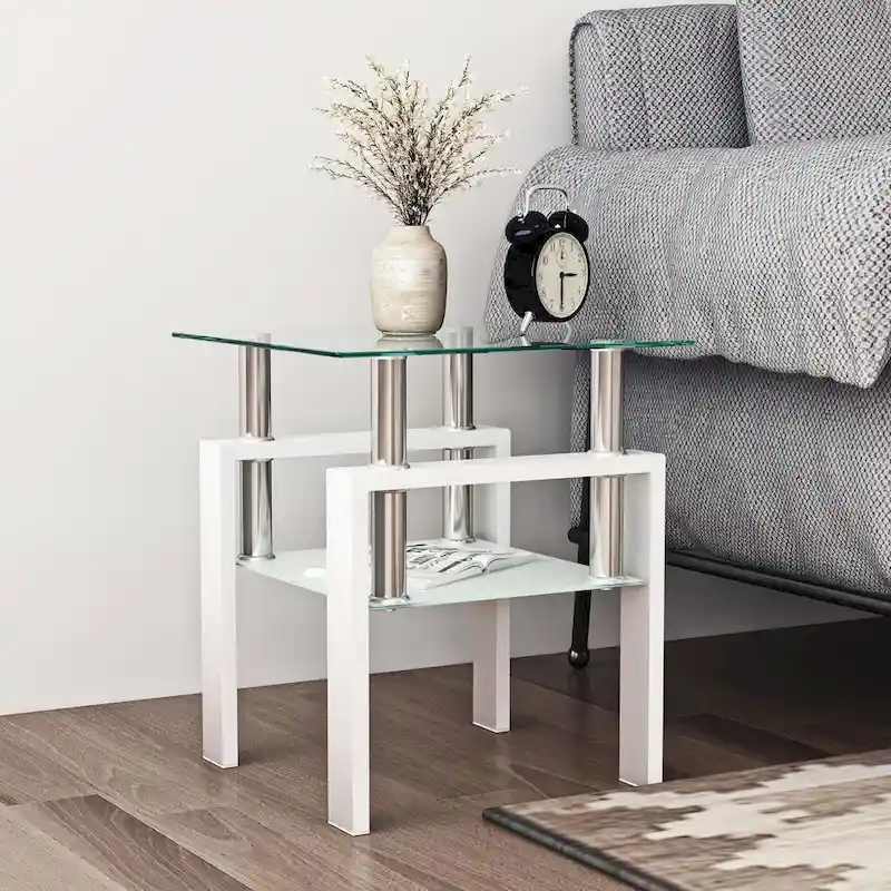 Square Tempered Glass Coffee Table with Metal Legs