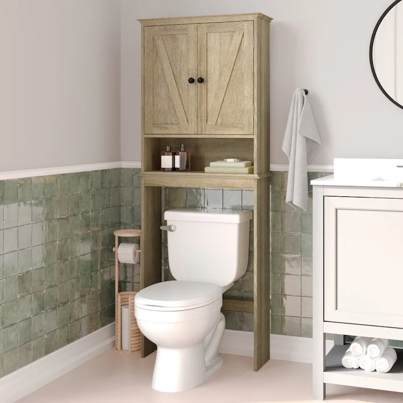 Brown Farmhouse Over the Toilet Cabinet Storage Organizer with 2 Shelves