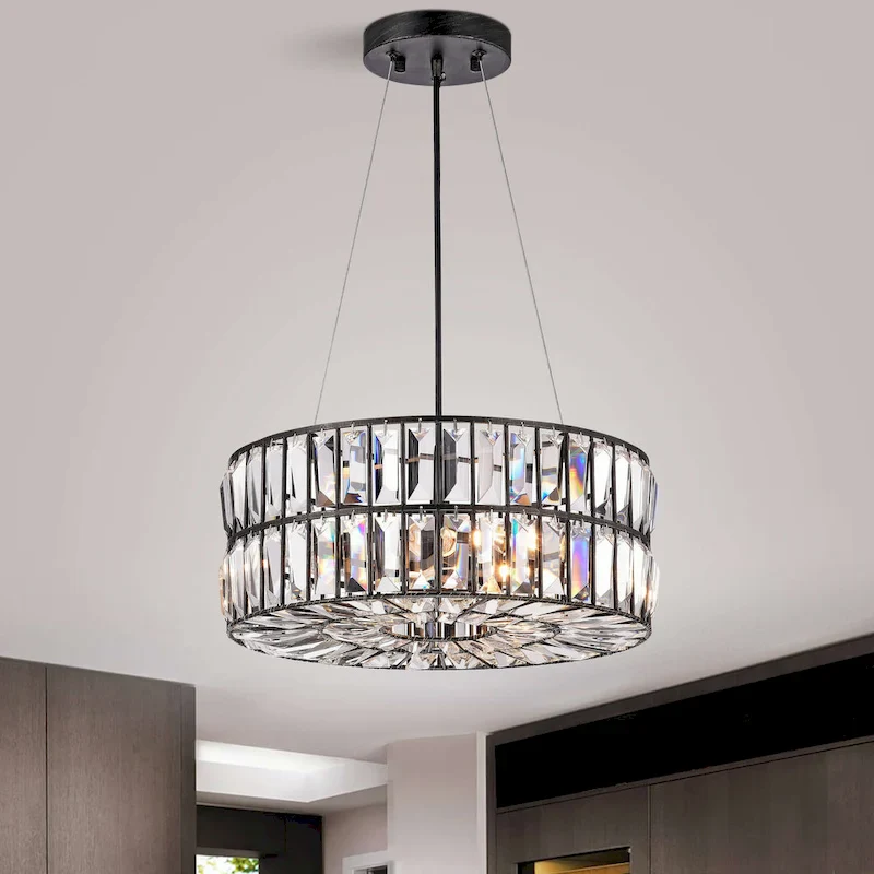 Justina 3-Light Antique Black Crystal Glass Prism Pendant Chandelier