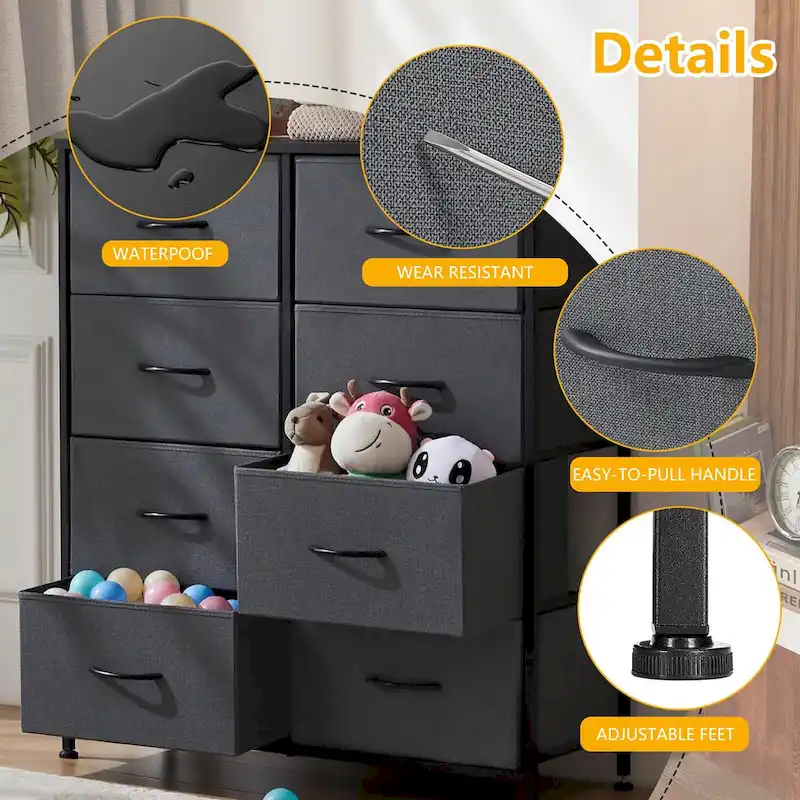 8 Drawer Fabric Chest of Drawers with Wooden Top